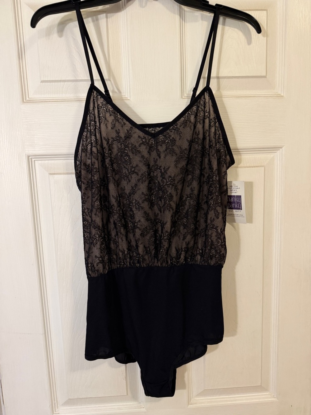 Hanky Panky lace Overlay Black Bodysuit size Large